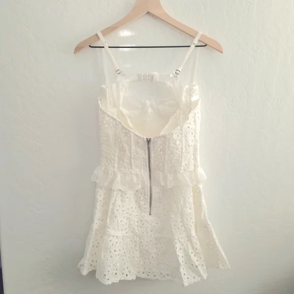 NWT For Love & Lemons Sadie White Lace Eyelet Corset Bustier Ruffle Mini Dress M - Picture 9 of 12